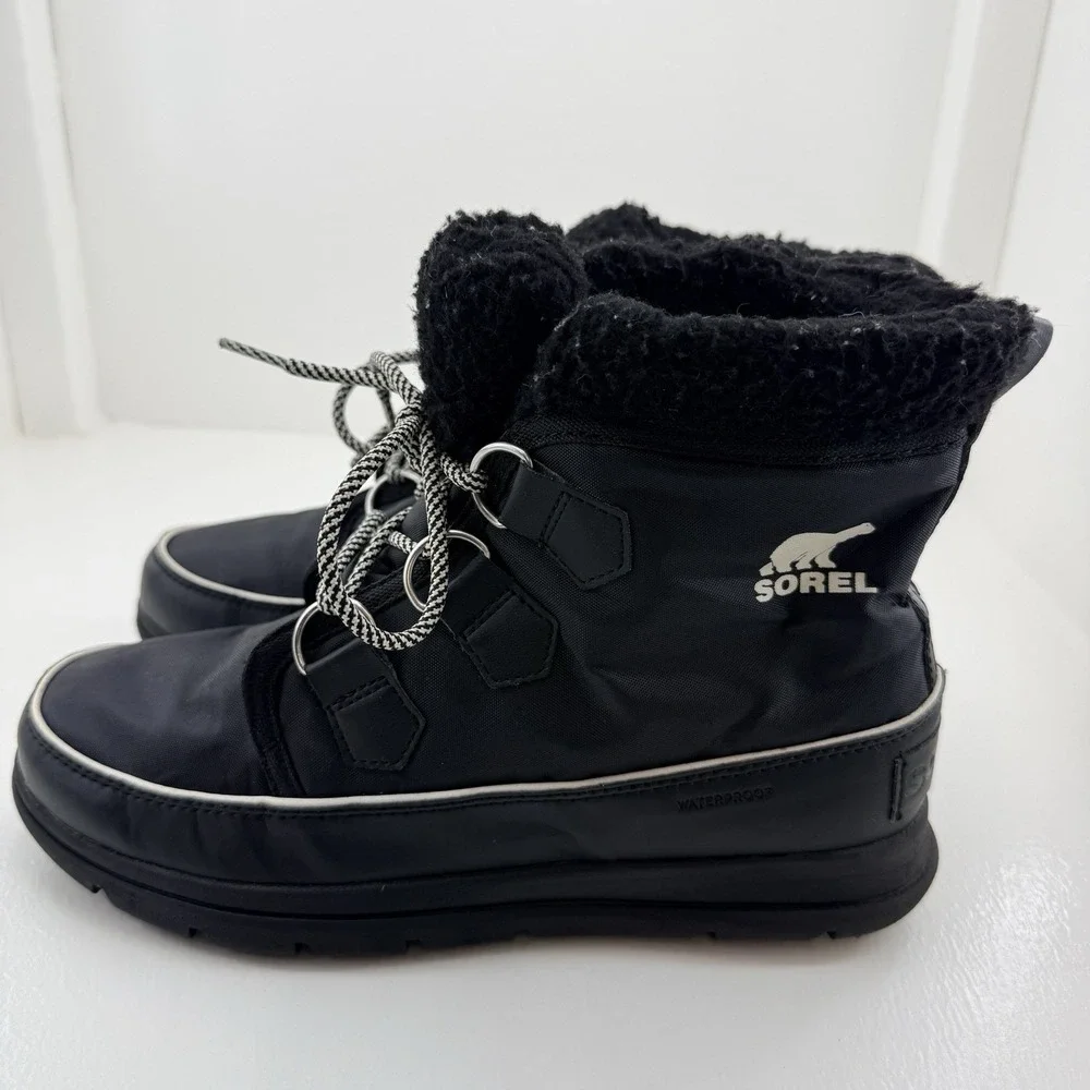 Sorel Explorer Carnival Womens 9.5 Black Waterproof Winter Snow Boots NL3040-010